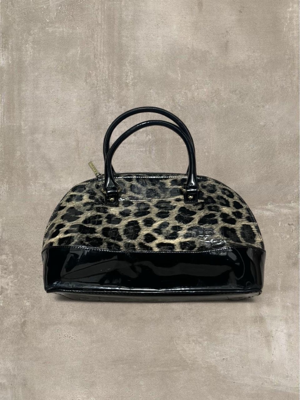 Anne Klein Leopard Print Patent Dome Satchel Bag Y2K Cheetah Purse - Picture 2 of 4